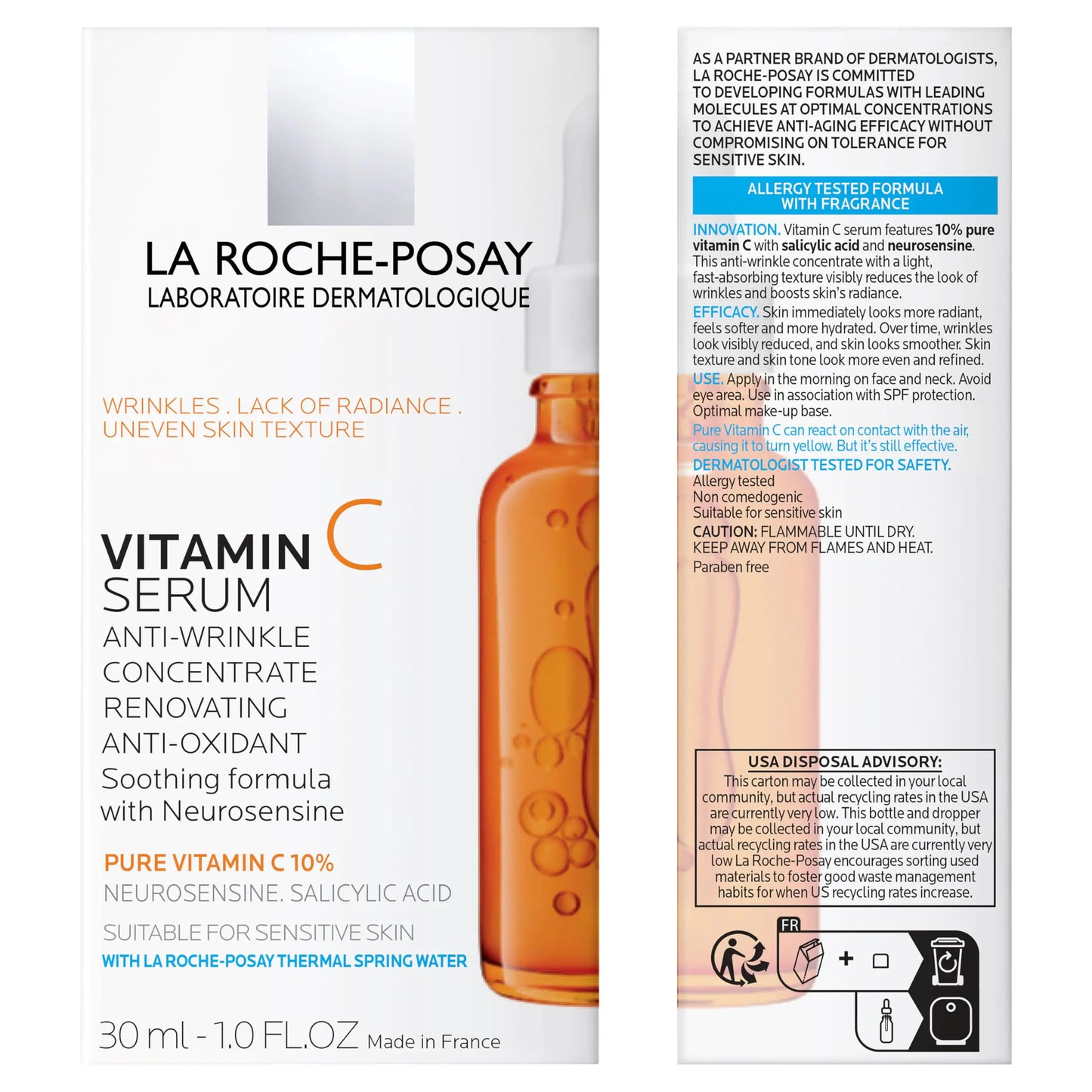 La Roche-Posay Pure Vitamin C Face Serum with Hyaluronic Acid & Salicylic Acid, Anti Aging Face Serum for Wrinkles & Uneven Skin Texture to Visibly Brighten & Smooth. Suitable for Sensitive Skin