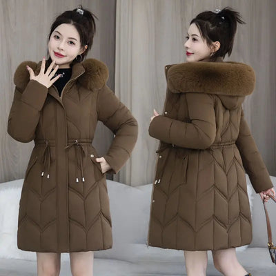 2024 Winter Coat Womens Long Warm Cotton Coat Korean Cotton-Padded Women's Jacket Female Casual Overcoat LX442