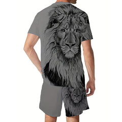 3D T-shirt, shorts, sports and fitness set, summer street style, oversized pattern, two-piece set for men's clothing