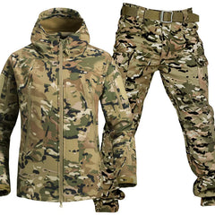 5XL Men Camouflage Jacket Sets Outdoor Shark Skin Soft Shell Waterproof and Windproof Pant Winter Thicken