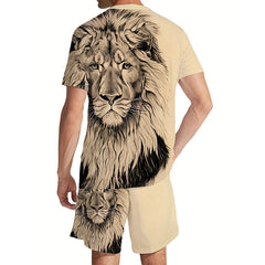 3D T-shirt, shorts, sports and fitness set, summer street style, oversized pattern, two-piece set for men's clothing