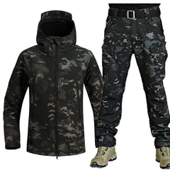 5XL Men Camouflage Jacket Sets Outdoor Shark Skin Soft Shell Waterproof and Windproof Pant Winter Thicken