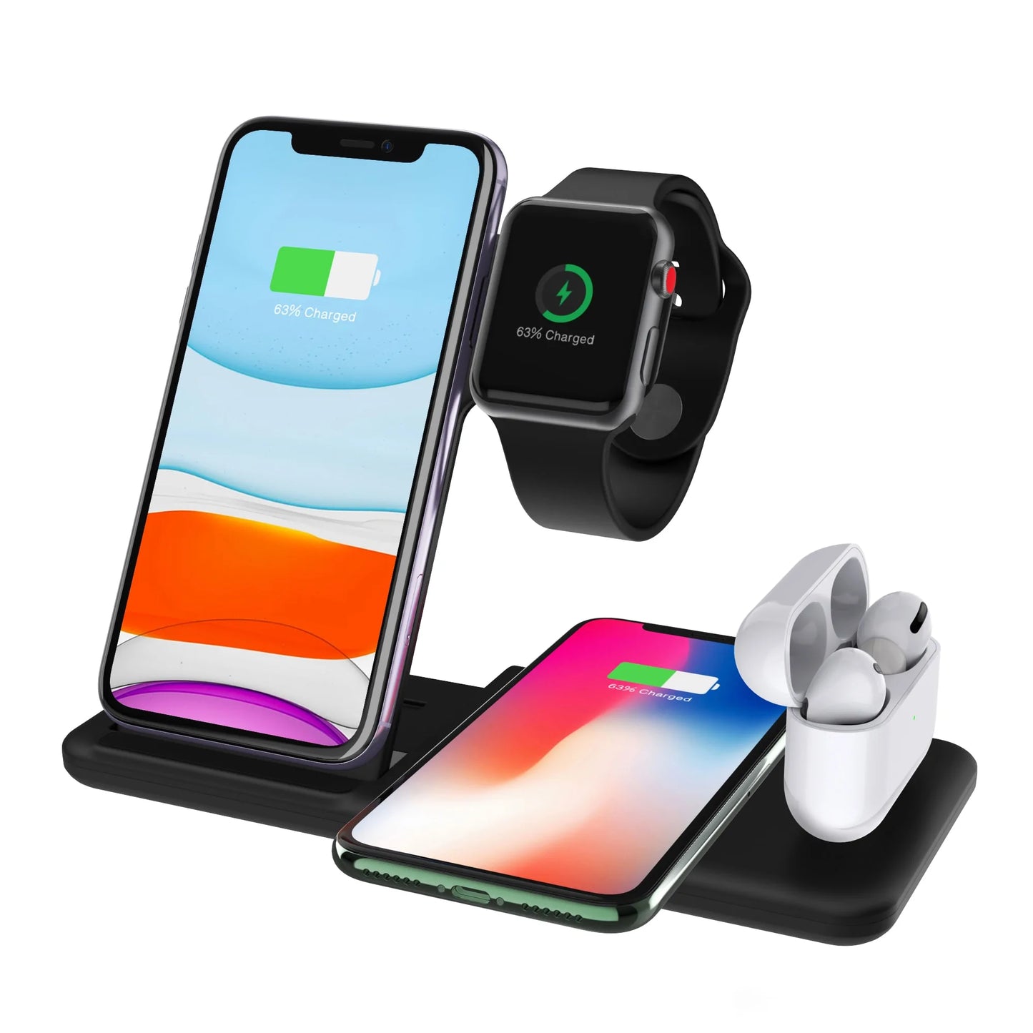 4-in-1 Wireless Charger Stand: iPhone 12, iWatch 6, AirPods Pro Dock Station