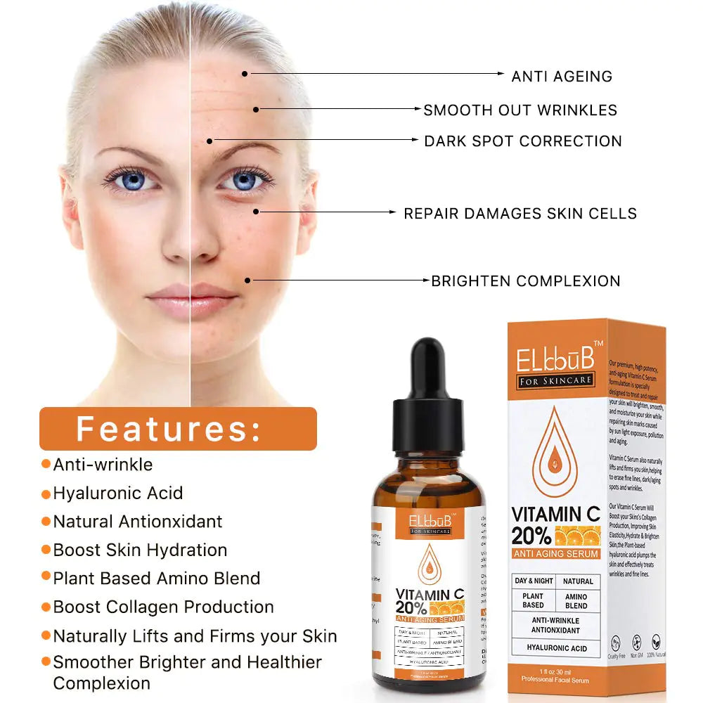 Premium 20% Vitamin C Serum For Face with Hyaluronic Acid, Retinol & Amino Acids - Boost Skin Collagen,Hydrate & Plump Skin, Anti Aging & Wrinkle Facial Serum 1 Fl Oz (Pack of 1)